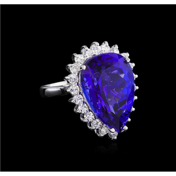 14KT White Gold GIA Certified 16.98 ctw Tanzanite and Diamond Ring