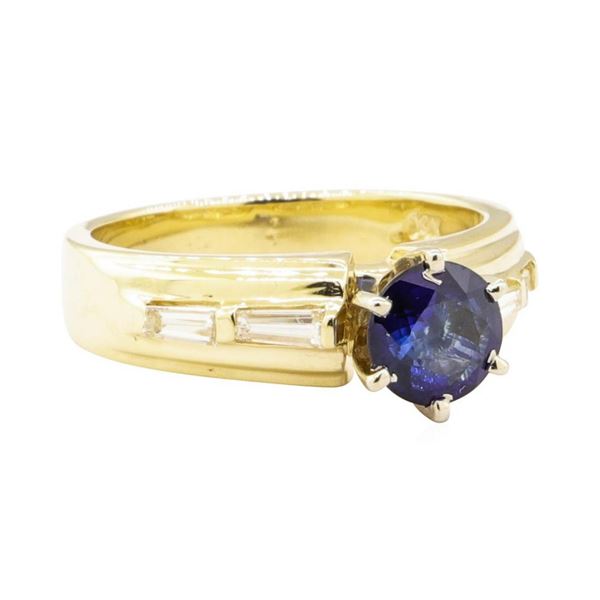 1.08 ctw Blue Sapphire and Diamond Ring - 14KT Yellow Gold