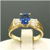 Image 2 : 14k Yellow Gold ROYAL BLUE Sapphire Solitaire Ring Fine Baguette Diamond Accents