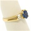 Image 4 : 14k Yellow Gold ROYAL BLUE Sapphire Solitaire Ring Fine Baguette Diamond Accents