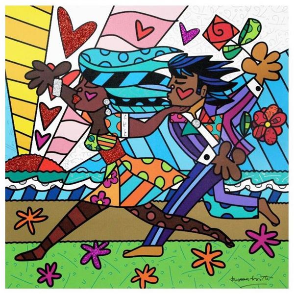 Romero Britto,  Amore Mio  Hand Signed Giclee on Canvas; Authenticated