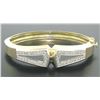 Image 3 : Estate 14K Solid Two Tone Gold Hinged Open Bangle Bracelet with Pave Diamonds