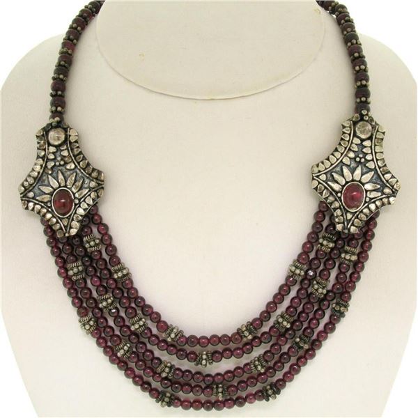 .950 Sterling Silver 17" Strung Multi Strand 230 Garnet Bead Necklace