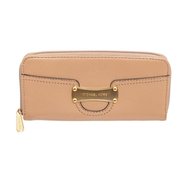 Michael Kors Tan Leather Saratoga Continental Zippy Wallet