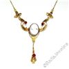 Antique 10K Rose Green Yellow Gold Carved Coral Cameo Dangle Collier Necklace