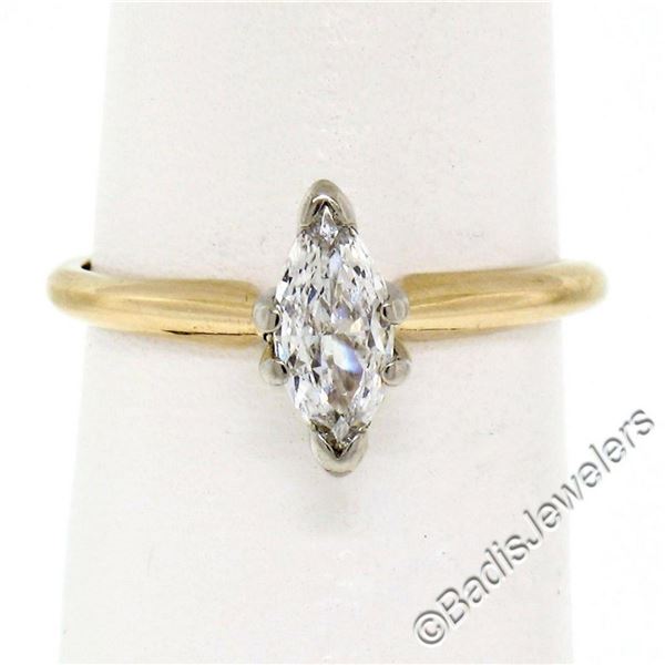 18kt Yellow and White Gold 0.38 ctw Marquise Cut Diamond Solitaire Engagement Ri