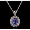 Image 1 : 3.56 ctw Tanzanite and Diamond Pendant With Chain - 14KT White Gold