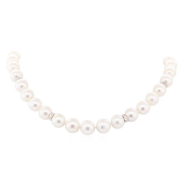 0.71 ctw Diamond and South Sea Pearl Necklace - 14KT White Gold