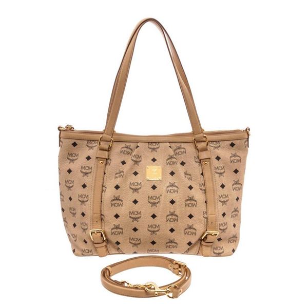 MCM Ivory Visetos Coated Canvas 2 Way Bag Shoulder Bag