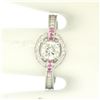 Image 9 : 14k Solid White Gold 0.85 ctw Round Pave Set Diamond & Pink Sapphire Halo Ring