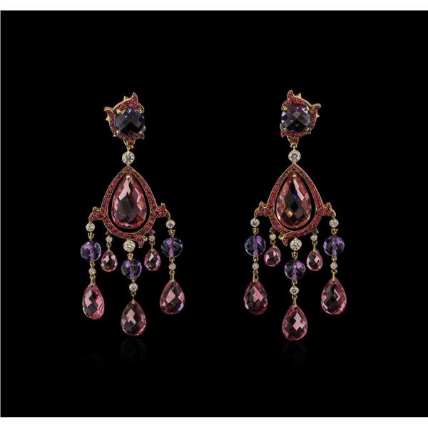 Ralph Lauren 54.06 ctw Multi Gemstone and Diamond Earrings - 18KT Rose Gold