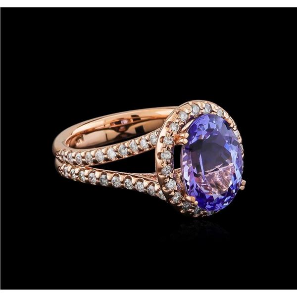 4.01 ctw Tanzanite and Diamond Ring - 14KT Rose Gold