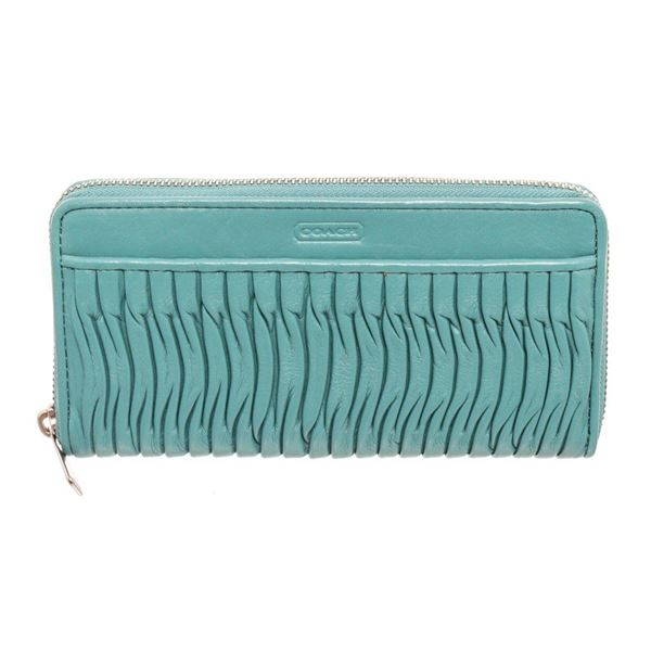 Coach Teal Gathered Leather Taylor Zippy Wallet