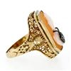 Image 6 : Antique Art Deco 14K Yellow Gold Carved Shell Cameo Diamond Open Filigree Ring