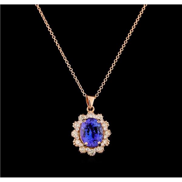 3.80 ctw Tanzanite and Diamond Pendant With Chain - 14KT Rose Gold