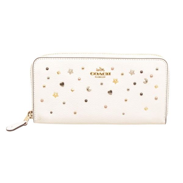 Coach White Studded Leather Zippy Wallet