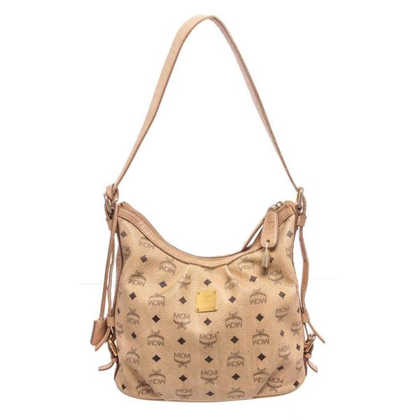 MCM Ivory Canvas Hobo Bag