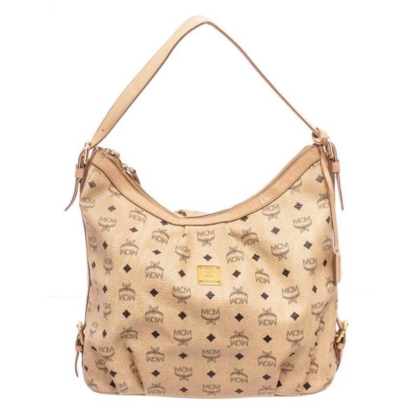 MCM Beige Canvas Hobo Bag