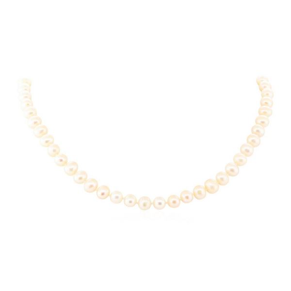 0.12 ctw Diamond and Freshwater Pearl Necklace - 14KT White Gold