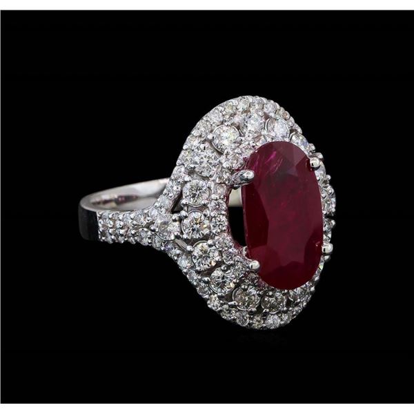 GIA Cert 3.39 ctw Ruby and Diamond Ring - 14KT White Gold