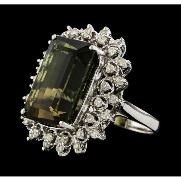 15.32 ctw Green Tourmaline and Diamond Ring - 14KT White Gold