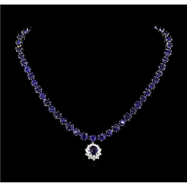 50.00 ctw Blue Sapphire and Diamond Necklace - 14KT White Gold