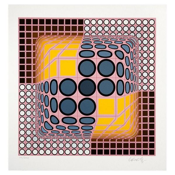 Victor Vasarely (1908-1997), "Pink Composition" Hand Signed Limited Edition Seri