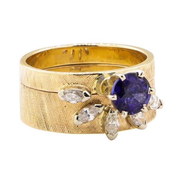 1.40 ctw Blue Sapphire and Diamond Ring - 14KT Yellow Gold