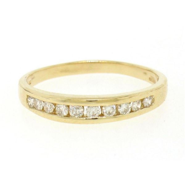 14k Solid Gold 0.28 ctw 10 Round Brilliant Cut Channel Diamond Ladies Band Ring