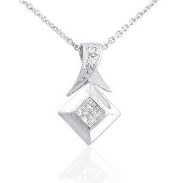 14k White Gold 0.18CTW Diamond Pendant, (H)