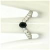 Image 2 : 18k White Gold 1.64 ctw Oval Sapphire Solitaire Round Diamond Chevron V Band Rin