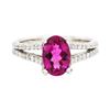 Image 2 : 2.56 ctw Oval Mixed Rubellite And Round Brilliant Cut Diamond Ring - 14KT White