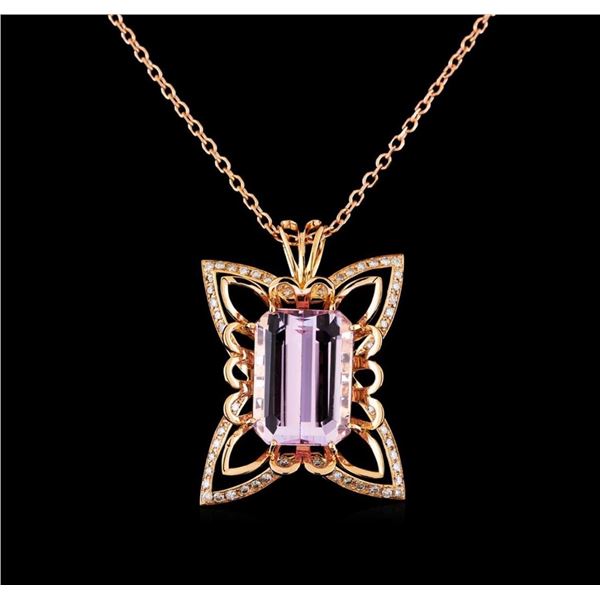 31.25 ctw Kunzite and Diamond Pendant With Chain - 14KT Rose Gold