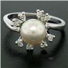 Image 6 : 14K White Gold 7.5mm Cultured Pearl & 8 Single Cut Diamond Petite Cluster Ring