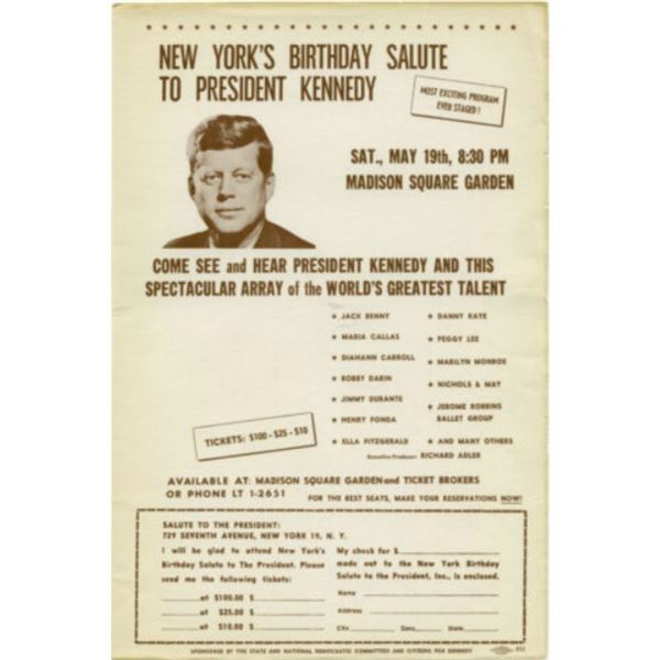 MARILYN MONROE Judy Garland 1962 PRES JOHN F KENNEDY BIRTHDAY Concert Handbill