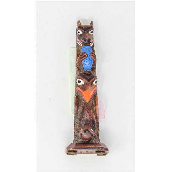 HANDCARVED ALASKAN TOTEM POLE 4.5 INCHES TALL