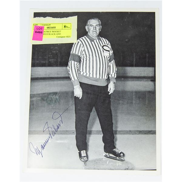 SIGNED MAURICE 'ROCKET' RICHARD 8X10 BLACK AND