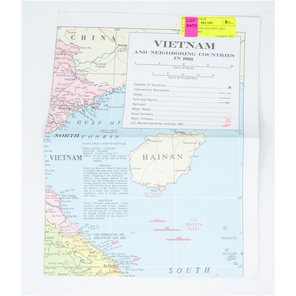 VIETNAM WAR HISTORIC MAP VINTAGE 1968