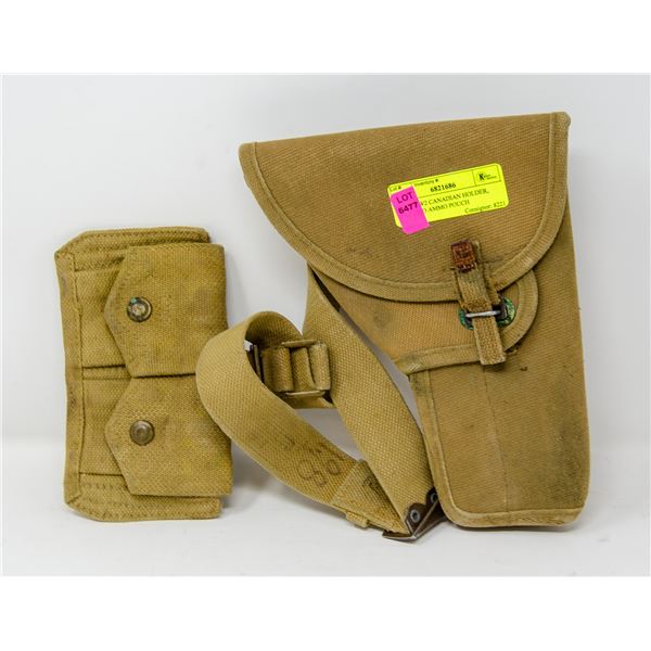 RARE WW2 CANADIAN HOLDER, BELT AND AMMO POUCH