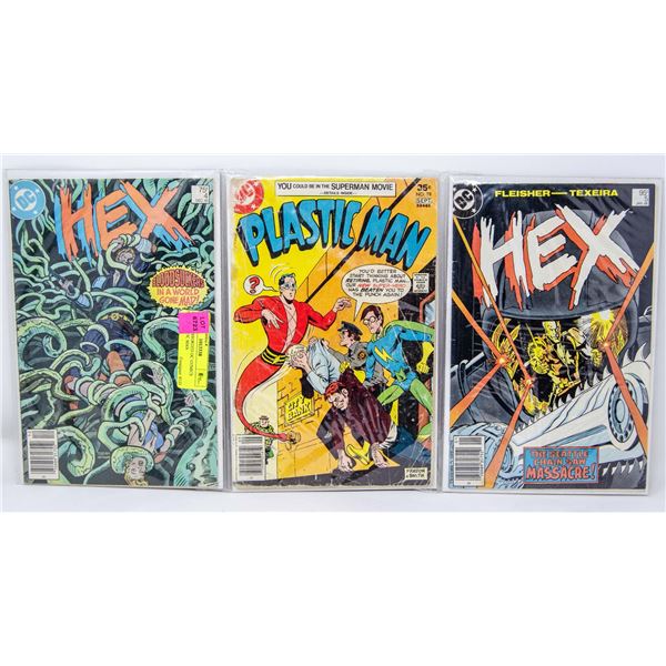 LOT OF 3 ASSORTED DC COMICS HEX, PLASTIC MAN