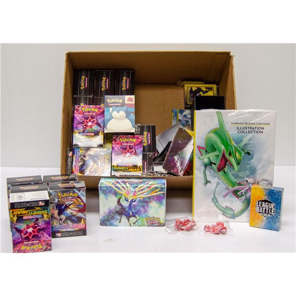 BOX FULL OF VARIOUS POKEMON SUPPLIES ETC.
