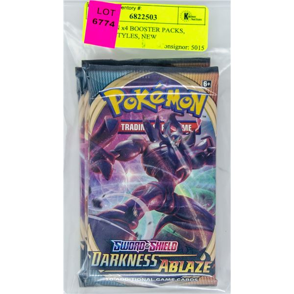 POKEMON x4 BOOSTER PACKS, BATTLE STYLES, NEW
