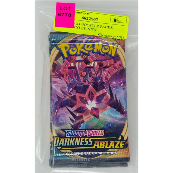 POKEMON x4 BOOSTER PACKS, BATTLE STYLES, NEW