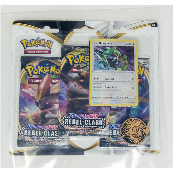 POKEMON PROMO CARDS x3 BOOSTER PACKS & COINS, NEW