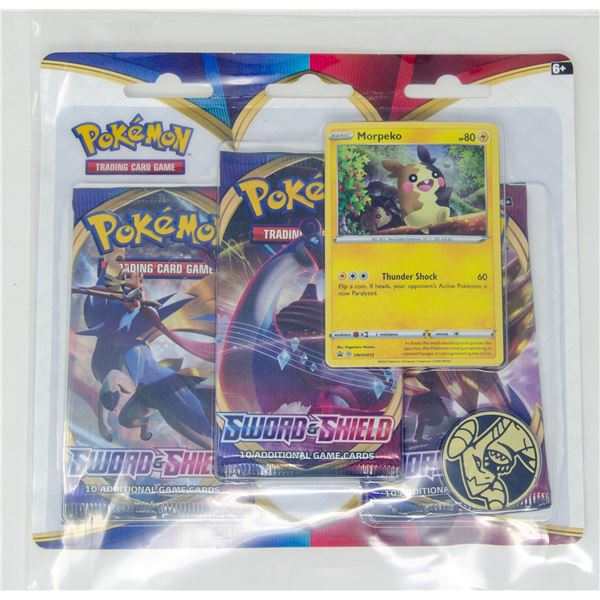 POKEMON PROMO CARDS x3 BOOSTER PACKS & COINS, NEW