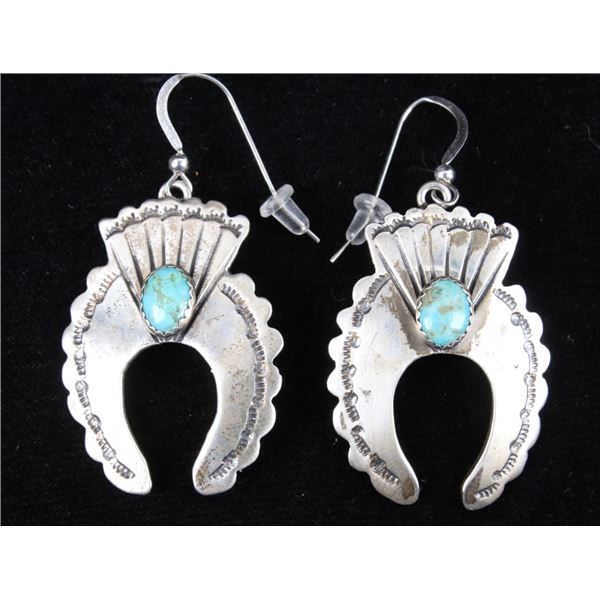 Navajo Turquoise & Silver Squash Blossom Earrings