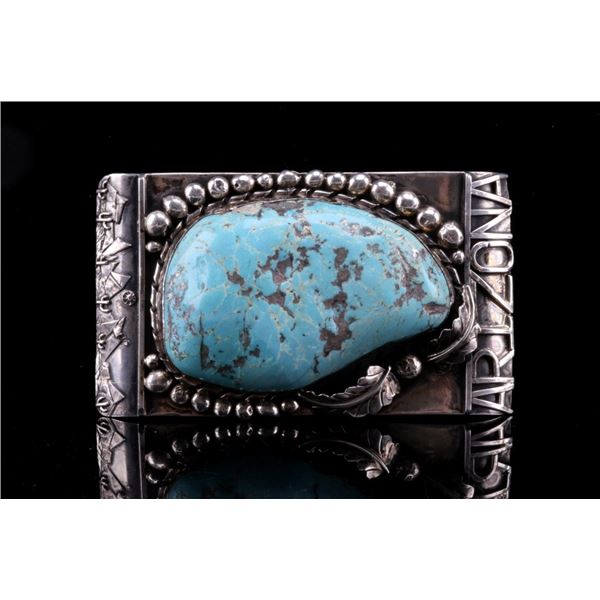 Navajo Turquoise 525.5ct & Sterling Arizona Buckle