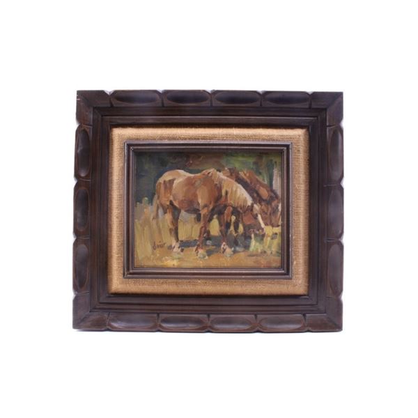 Schildt, Gary (1938-) Horses Feeding Oil Painting