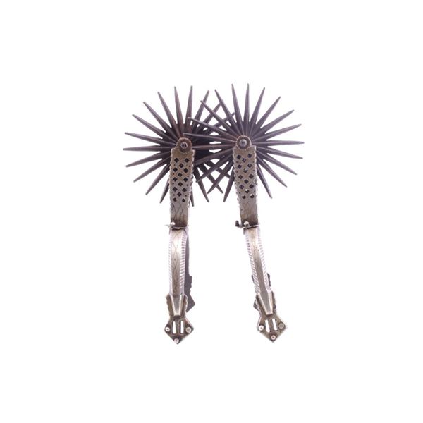 Chilean 4 1/8  Rowel Silver Inlaid Spurs c. 1890