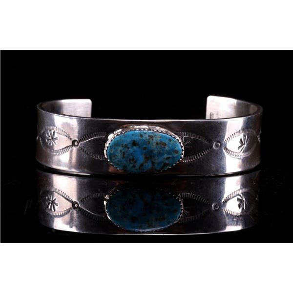 Navajo C.J. Butler Silver Turquoise Bracelet